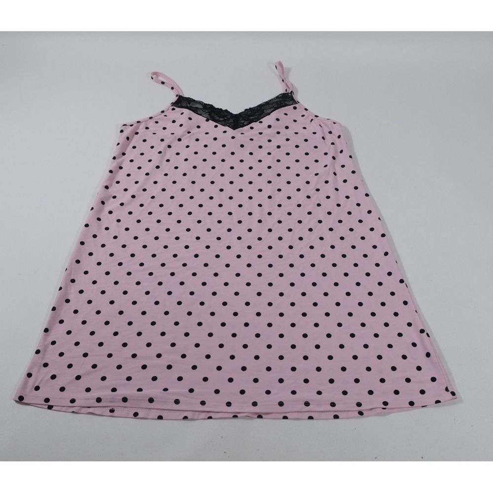 Joyspun Sleep Camisole Women L Pink Polka Dot Lace Trim Adjustable Straps Top